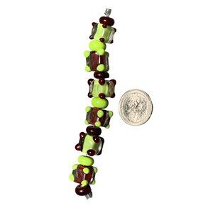 Handmade Lampwork Green & Brown Glass Beads